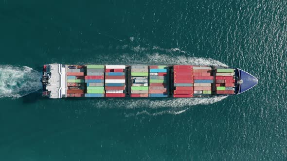 Aerial Footage of a Cargo Ship Sailing in Open Sea Waters