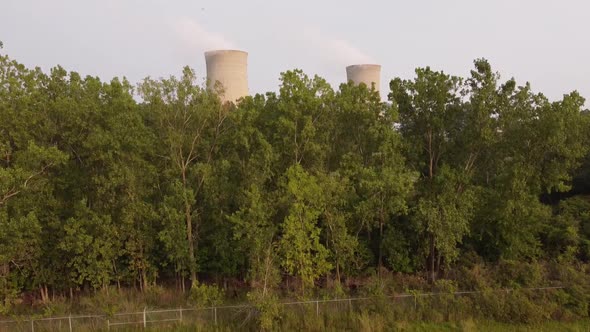 Distant View Of The Chimney Structures Of Enrico Fermi II Nuclear Power Plant In Newport, Michigan.