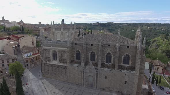 Aerial video of the Monastery of San Juan de los Reyes and views of Toledo, Spain