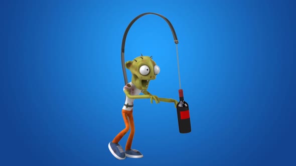 Fun 3D cartoon thirsty Zombie and wine