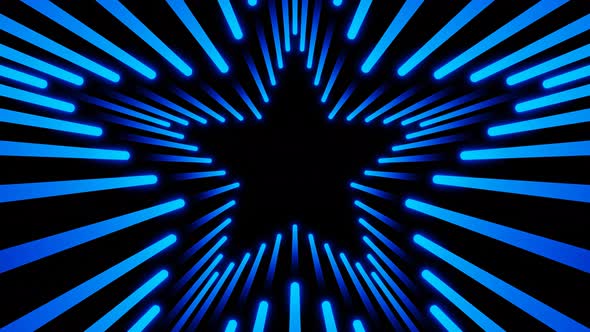 Blue Gradient Lines Led Neon Glowing Star Tunnel Seamless Animation