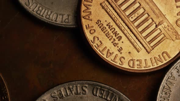 Rotating stock footage shot of American monetary coins - MONEY 0337