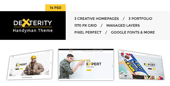 Dexterity - PSD Template for businesses related to Handyman, Construction, Architect and Plumbers 