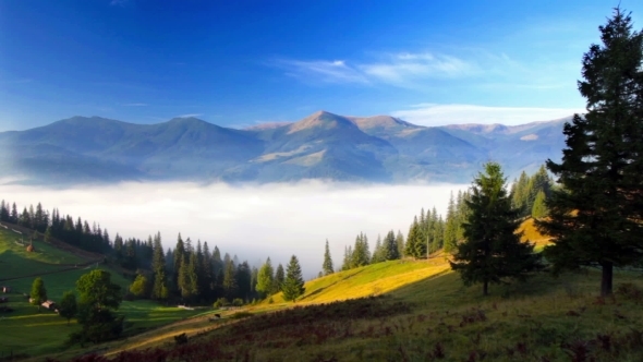 Foggy Mountain Landscape. Nature. Fog Clouds.