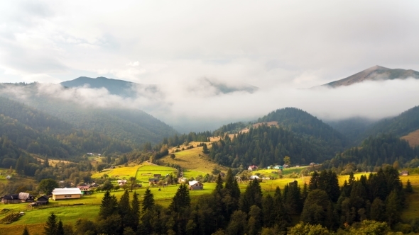 Foggy Mountain Landscape. Nature. Fog Clouds.