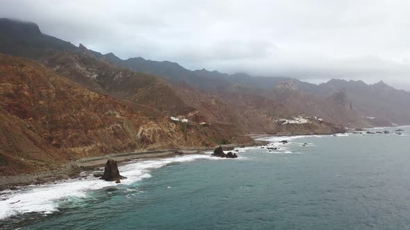 Wild Benijo Beach with Black Volcanic Sand in the Atlantic Ocean