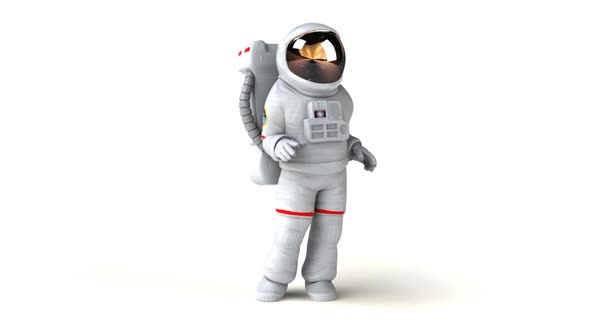 Fun 3D cartoon astronaut walking and presenting