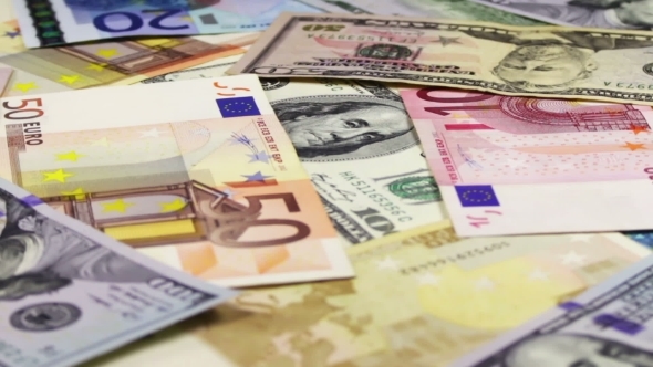 Dollars And Euro Banknotes Rotate