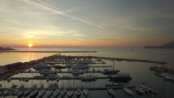 Aerial View Of Port In Bar City At Sunset