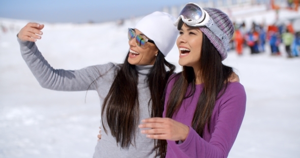 Laughing Young Woman On Winter Vacation