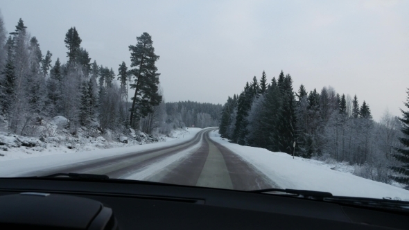 Driving Car Through Winter Norway