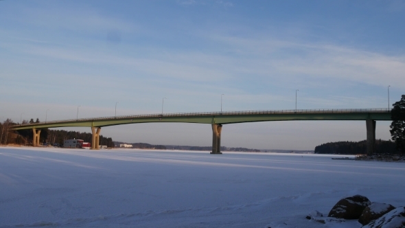 Riding Cars On Bridge In Winter Finland