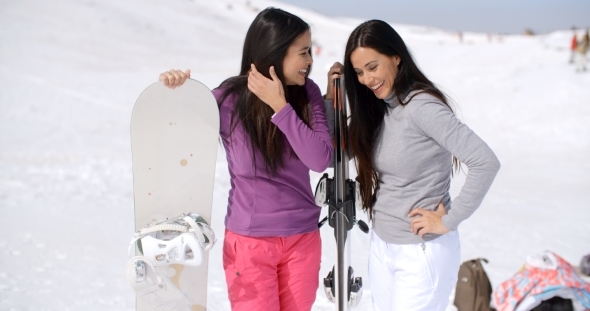 Two Young Women On a Winter Vacation