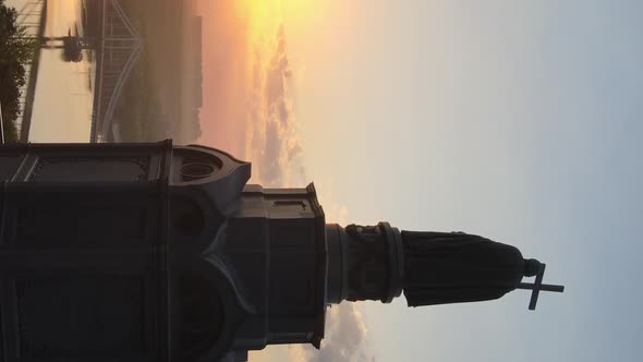 Vertical Video  Monument To Vladimir the Great at Dawn in the Morning