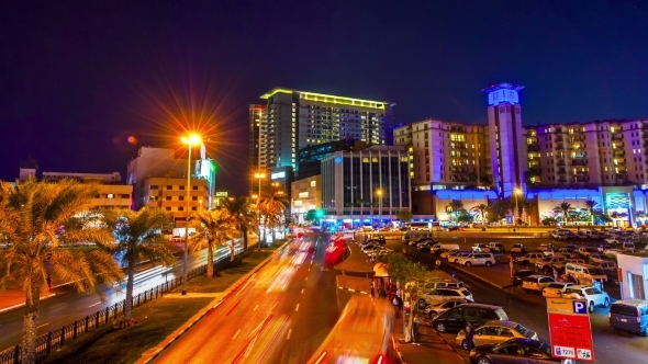 Night's City Highway Traffic In Deira, Dubai