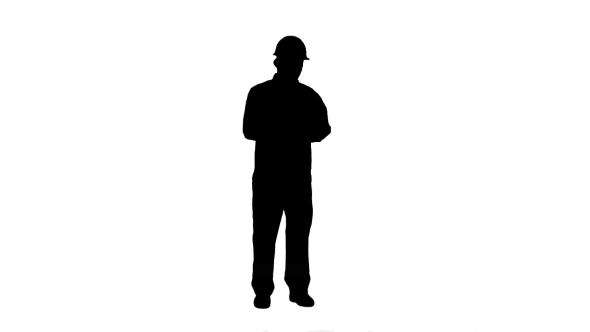 Silhouette Construction Worker Using Cell Phone To Send Message Track Matte.