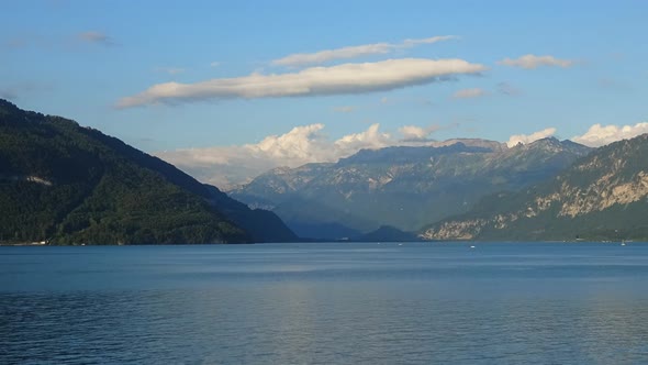 Time lapse view lake Thun and mountains of Swiss Alps in city Spiez