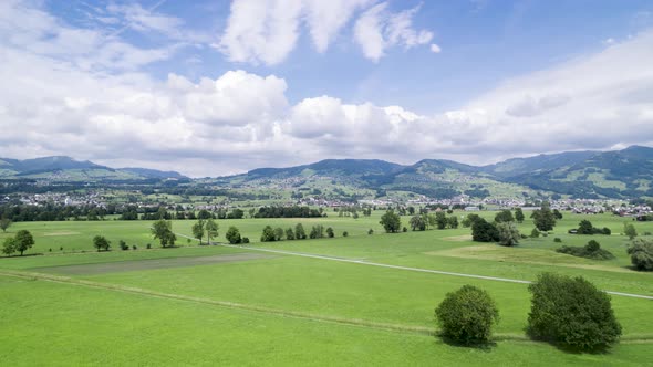 Drone hyper-lapse of picturesque Switzerland landscape.