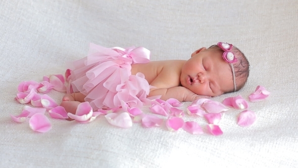 Cute Newborn Baby Girl Sleeping