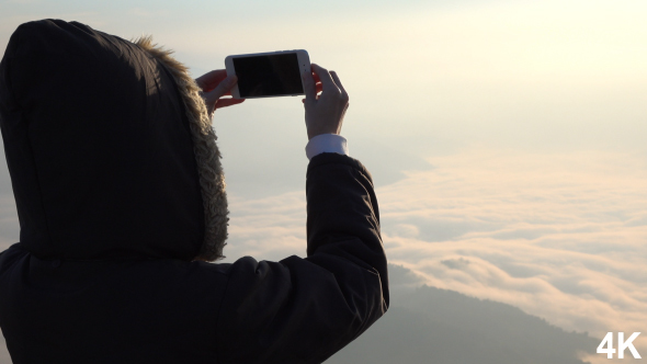 Taking Picture On Smartphone At Fog Mountain