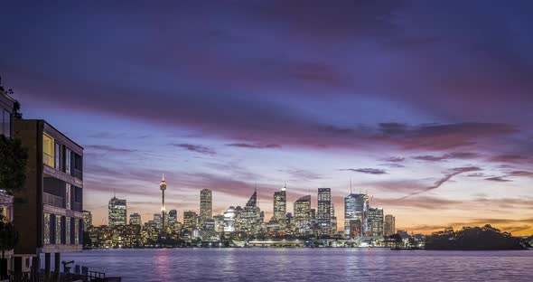 Timelapse of a sunset over Sydney CBD, Australia