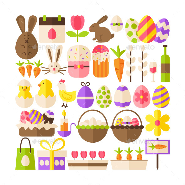 Happy Easter Flat Isolated Objects