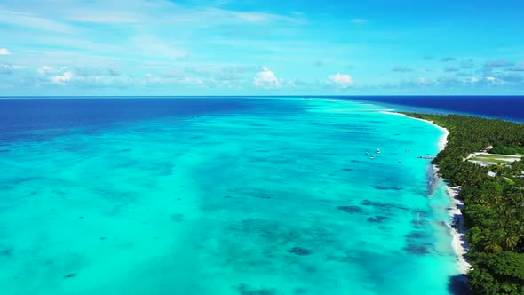 Aerial abstract of marine island beach voyage by clear ocean and bright sand background of a picnic 