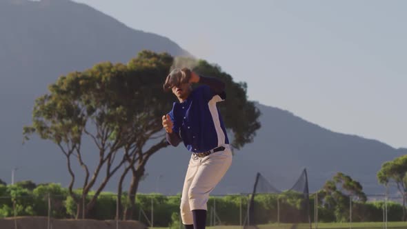 Baseball player catching a ball during a match