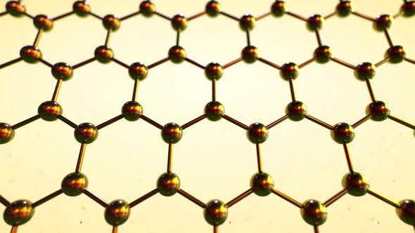 Loopable graphene structure. Rows of carbon atoms with particles in background