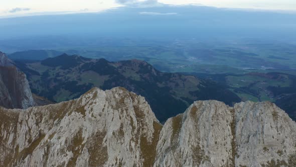 Aerial View of Mount Pilatus During Sunrise. Autumn Switzerland