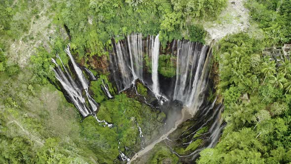 Drone Over Tumpak Sewu Waterfalls