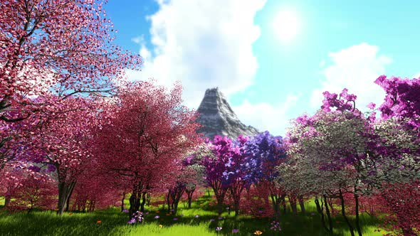 Beautiful Mountain and Sakura Cherry Blossom alt