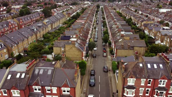 A Drone View of a Row of Townhouses in South London