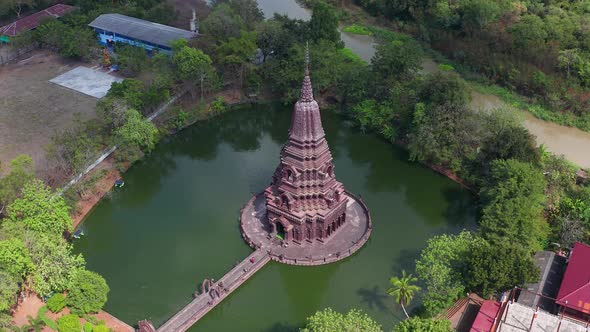 Aerial View of Wat Huai Kaeo or Wat Huay Kaew Pagoda Temple in LopburiThailand