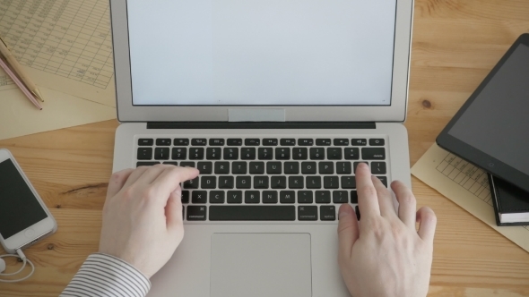 Top View Freelancer Working Typing Laptop Keyboard
