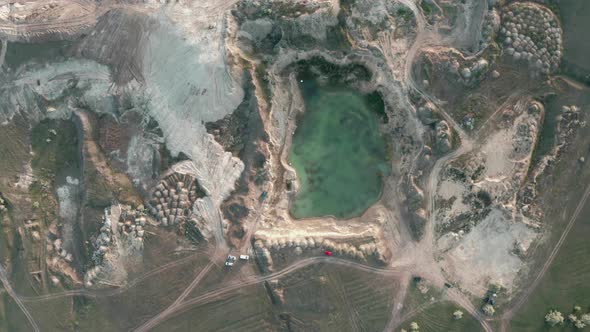 Aerial View Over an Abandoned and Flooded Quarry