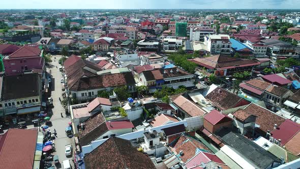 Siem Reap city in Cambodia seen from the sky