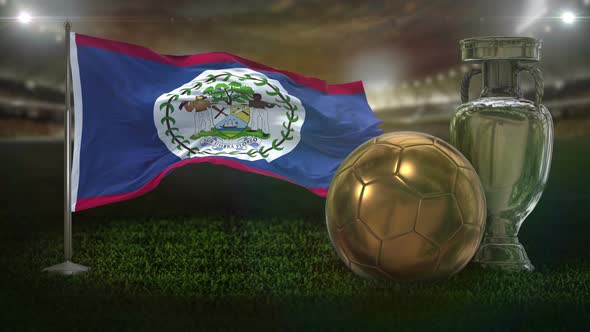 Belize Flag With Football And Cup Background Loop 4K