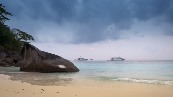 Boats At Sea At Sunrise, Similan Island