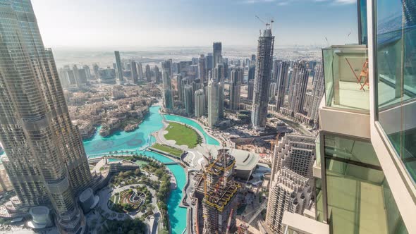 Amazing Aerial View of Dubai Downtown Skyscrapers Timelapse Dubai United Arab Emirates