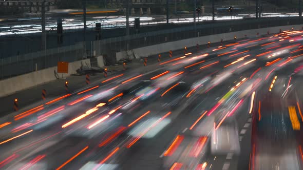 Night timelapse of cars on freeway