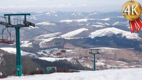 Retro Ski Lift Moving up to the Mountain.