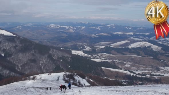 Mountain Landscape With the Retro Ski Lift Moving