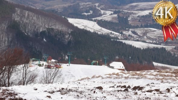 Mountain Landscape With the Retro Ski Lift Moving