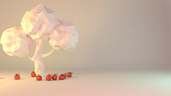 3D Red Apples Falling From Tree Animation