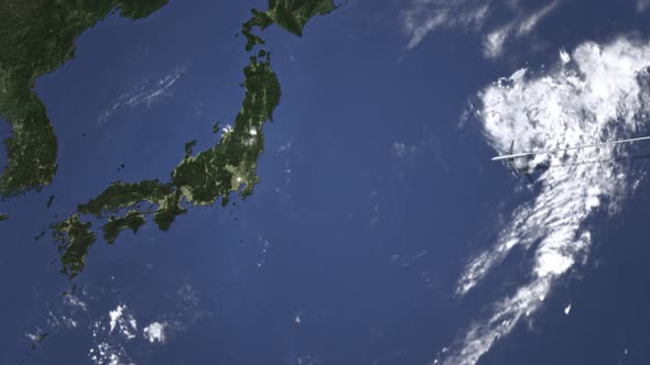 Airliner Flying To Tokyo Japan From East alt