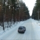 Flight Of The Car In The Woods. Car On Forest Road. Winter - VideoHive Item for Sale