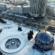 Flying Over The City Park In Winter. Spherical Building. Car Traffic - VideoHive Item for Sale