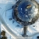 Flying Over The Small City Park In Winter. Round Building. Spherical Building - VideoHive Item for Sale