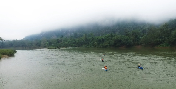 Aerial Of Kayaking In River